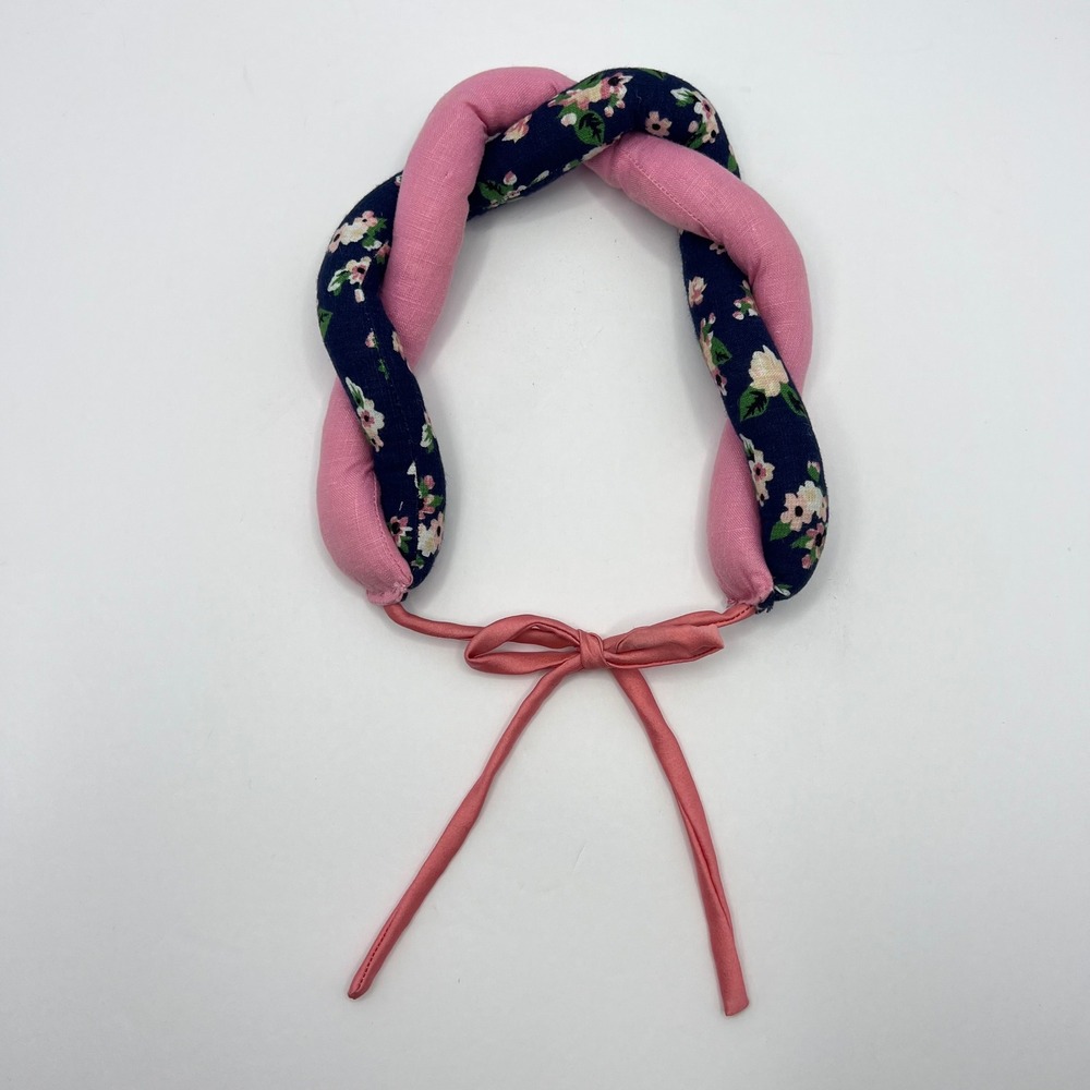 Vintage 80s Stuffed Roll Tie Headband Padded Twist Tieback Fabric Tube Pink Blue